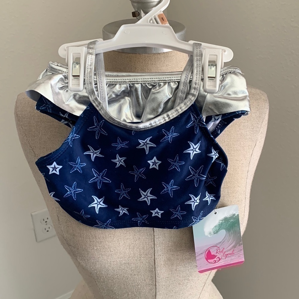 REEL LEGENDS NAVY SILVER STARFISH BIKINI SET SZ 2T SUMMER CRUISE VACATION